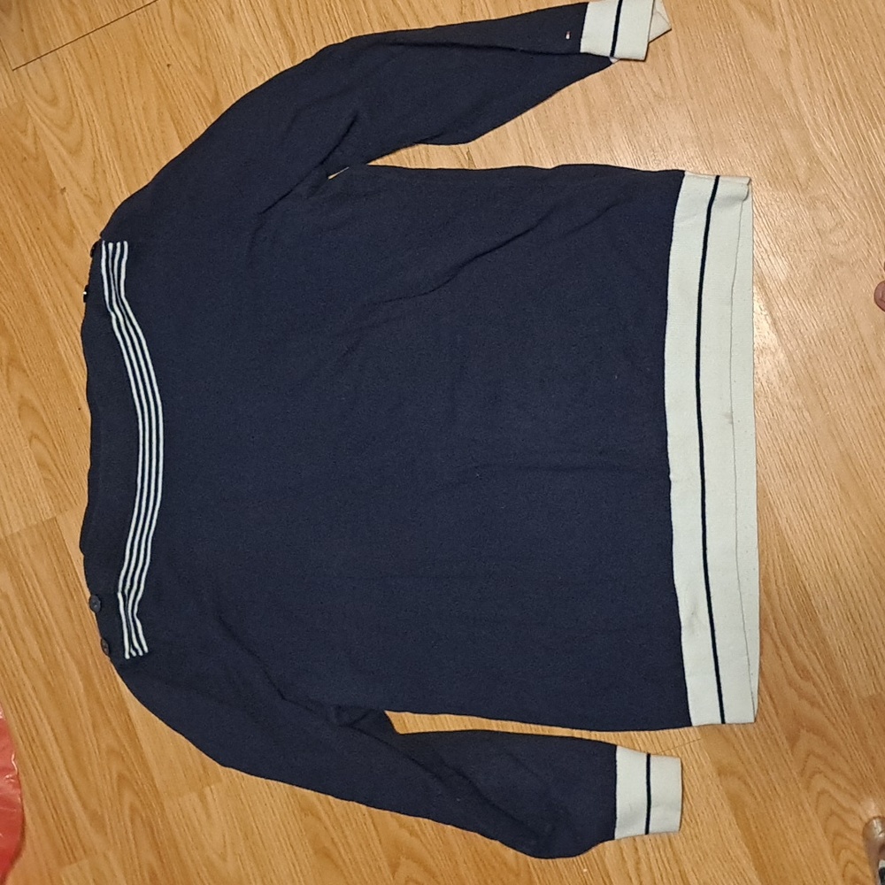 Tommy Hilfiger Navy and White Long Sleeve Sailor-Stripe Top